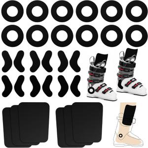 12pcs Ski Boots Fitting Pads, 12 Pcs Self-Adhesive Ski Ankle Protection Foam Padding and 6 Pcs Foam Shin Guards to Relieve Ankle Pressure Heel Lift Blisters Shin Protection (Black)