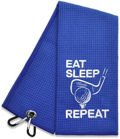 Hafhue Eat Sleep Repeat Embroidered Golf Towel, Golf Accessories for Men Women, Golf Gift for Men Women, Retirement Gift for Dad Grandpa Golf Lover Golf Fan, 2 Pack