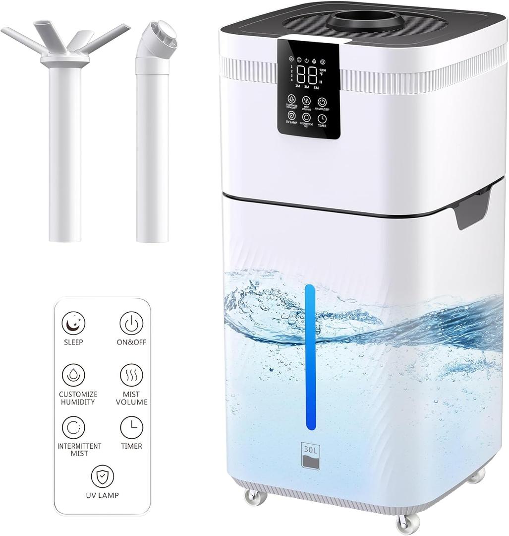 30L/7.93Gal Commercial Humidifier for Large Room 4200 sq ft, 3000mL/H Whole House Humidifiers with Supersized Cool Mist, Quiet Humidifiers for Bedroom, Home, Office, Plants, Warehouse