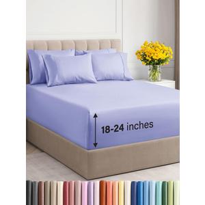 Extra Deep King Sheet Set - 6 Piece Breathable & Cooling Sheets - Hotel Luxury Bed Sheets Set - Easy & Secure Fit - Soft, Wrinkle Free & Comfy Sheets Set - Lavender Sheet Set with Extra Deep Pockets