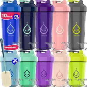 10 PACK, Shaker Bottles with Wire Whisks for Protein Mixes | Leakproof Blender Shaker Bottle Pack| BPA-Free & Dishwasher Safe | 5 Large 28-oz & 5 Small 20-oz shaker bottle | Shaker Cups for shakes (10 Pack, 28oz & 20oz, Blue,Purple,Green,Grey,Yellow,Navy)