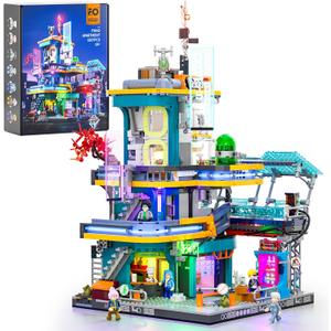 FUNWHOLE Cyberpunk Mansion Lighting Building-Bricks Set - 2524 Pcs Future City Modular Buildings Set Display Idea for Adults and Sci-fi Lovers
