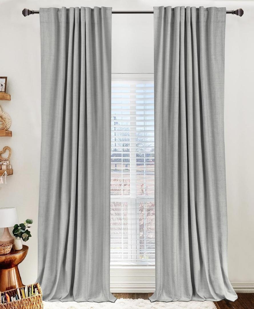 100% Blackout Shield Linen Blackout Curtains for Bedroom 84 Inches Long, Back Tab/Rod Pocket Living Room Drapes, Thermal Insulated Blackout Curtains 2 Panels Set, 50" W x 84" L, Ash Grey