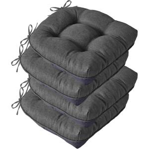 IASEAHK Chair Cushions for Dining Chairs, Seat Cushions for Kitchen Chairs, Indoor Seat Cushions with Ties, Tufted Foam Chair Pads, Non Slip Chair Cushions Set of 4, 15.5" x 15.5" x 4", Dark Grey