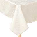 GLORY SEASON Textured Tablecloth Waterproof Spillproof Lace Trim Rectangle Jacquard Fabric Table Cloth, Kitchen Dinning Tabletop Decoration, Round Table Cover for Outdoor Use 60x102 Inch, Ivory White