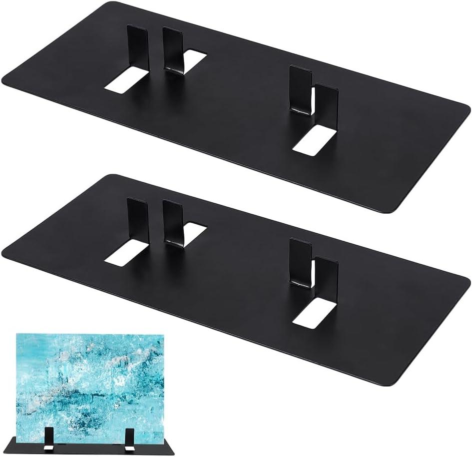 AHANDMAKER 2 PCS Metal Display Stand, Rectangular Tabletop Display Easel with Black Base Portable Stand for Book, Plaque, Photo, Platter, Collectibles Ceramic Tiles Decoration