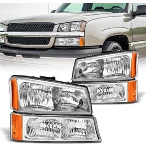 AS Headlight Assembly for 2003 2004 2005 2006 Chevy Silverado/ 03 04 05 06 Avalanche 1500 2500 3500 Headlights Driver and Passenger Side Headlamp Replacement Pair - Not Fits Body Cladding Models