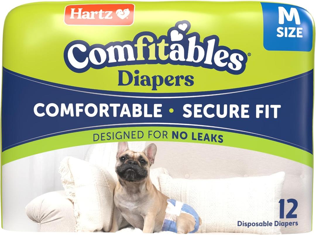Hartz Comfitables Disposable Dog Diapers, Size Medium, 12 Count, Comfortable & Secure Fit, Easy to Put On, Super Absorbent Male and Female Diaper