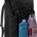Laundry Bag with Shoulder Straps and Mesh Pocket Laundry Backpack Large Portable Laundry Hamper for College Travel, Laundromat, Apartment (Black)