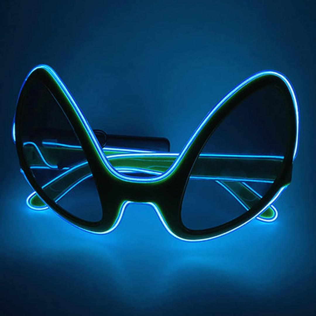 Halloween Alien Eyes Glasses EL Wire Glowing Eyewear LED Light Up Costume Festival Party Sunglasses (Blue)