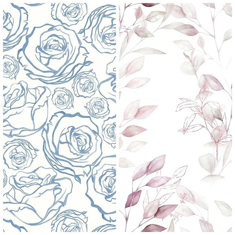 Set of 2: Safiyya Peel and Stick Wallpaper Blue and White Contact Paper Floral Wallpaper Rose Peel and Stick Wallpaper Boho Removable Wallpaper for Bedroom Vinyl Rolls 118'' × 17.3'' + HeloHo Peel and Stick Wallpaper Light Pink Floral Leaf Wall Paper Self Adhesive Removable Waterproof Contact Paper for Bathroom Living Room Bedroom Decor 15.35" X 78.7"