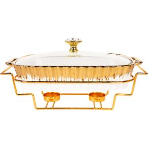 Ceramic Casserole Baking Dish With Glass Lid and golden rack, 14 Inch Lasagna Pan Deep for Oven, 1.6 Quarts Baking Pan with Handles, Oven Safe & Durable Bakeware for Home Decor