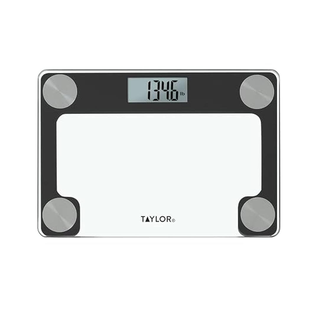 Taylor Digital Bathroom Scale for Body Weight with Travel Bag - Clear Glass Platform, 400 lb Capacity, Stainless Steel Accents, Triplex Display