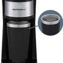 Elite Gourmet EHC-112B Personal Single-Serve Compact Coffee Maker Brewer Includes 14Oz. Thermal Travel Mug with Stainless Steel Interior, Compatible with Coffee Grounds, Reusable Filter, Black