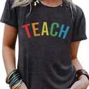 Teacher Shirt Women Teach T Shirt Teach Kindness Shirts Teaching Graphic Tees Back to School Shirt Short Sleeve Tops (Gray, S)