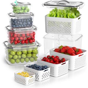 BOICHU Fruit Storage Containers for Fridge - 5 Size Berry Containers for Fridge Keep Fresh with Colanders and Vent Handle Lids, Clear Vegetable Storage Containers for Refrigerator, Lettuce Keeper