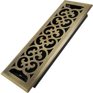 Howeall 4x14 Inches Heavy Duty Walkable Floor Register Easy Adjust Air Supply Lever Floor Vents - Charlotte Design - Vent Cover for Home Floor - Antique Brass