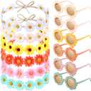 Groovy Retro Flower Sunglasses Headbands Party Favors Daisy Flower Costume Accessories Set 60s 70s Party Gifts for Kids