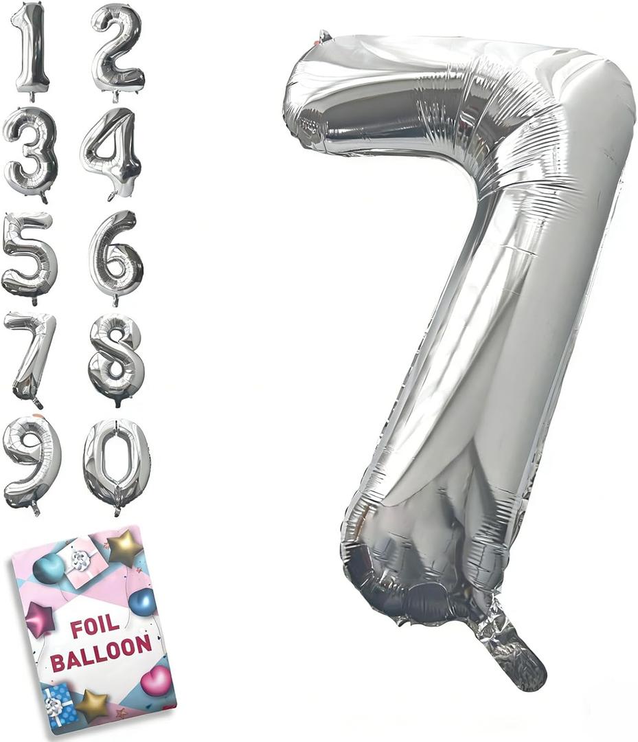 34 Inch Silver Number 7 Balloon Large Foil Mylar Helium Balloon for Birthday, Anniversary, Graduation, Party Decorations & Supplies