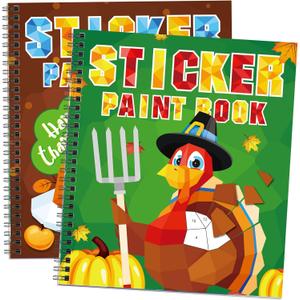 TBEEJ 2PCS Thanksgiving Day Crafts for Kids Ages 4-8 Sticker Paint Books Gift Party Create 20 PicturesSticker Sheets are Separate