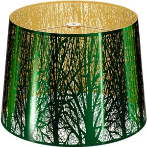 Large Metal Lampshade Forest Etching Forest Lamp Shade Pattern 12'' Top 14'' Bottom 10" Height Fits For Table Lamps and Floor Lamps Spider Fitter Stainless Steel Green outside Gold inside