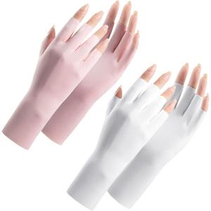 Women Fingerless Gloves Summer UV Protection Gloves Cool Ice Silky Sun Block Driving Unisex (One Size, Pink+white)