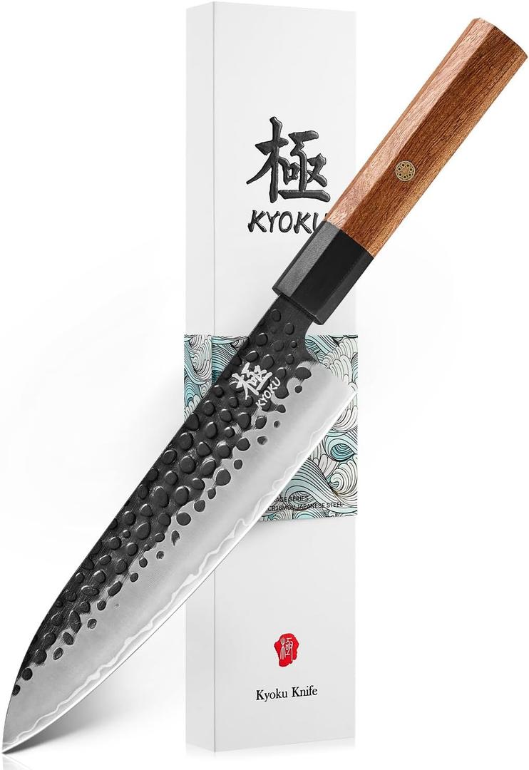 KYOKU Chef Knife, Kage Series 8" Kitchen Knife with 3-Layer Laminated Steel Blade Rosewood Handle, Japanese Style Chef's Knife, Kitchen Knife for Chopping Slicing Mincing and More