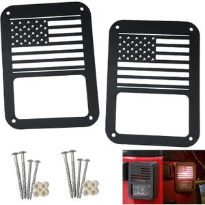2Pack Rear Tail Light Covers Guards Compatible with 2007-2018 Jeep Wrangler JL JK Accessories, Light Guard(American Flag)