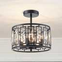 11.8" Black Semi Flush Mount Ceiling Lighting Fixture, 4-Light Hallway Lighting Fixtures, Modern Crystal Ceiling Light Fixture for Kitchen Entryway Laundry Room Bedroom Foyer