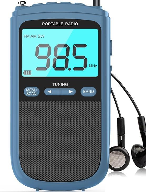 Portable AM/FM/SW Radio With Best Reception - 900mAh Walkman With LCD Display, Digital Tuner and Presets - Pocket Radio With Rechargeable Battery and Headphones for Walking (Blue)