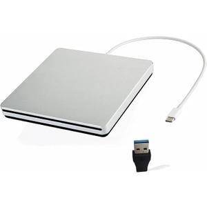 External CD DVD Drive USB C Ultra Slim Portable CD DVD Player Burner/Writer/Reader USB Superdrive Disc Duplicator for MacBook Pro/Air/Mac/M1/Laptop/Windows10 (Silver)