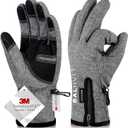 Balhvit -10 Waterproof Winter Gloves for Men & Women, 5-Layer Ski & Snow Gloves for Cold Weather, Breathable Warm Gloves with Touch Screen Fingers (Large, Grey)