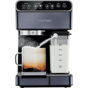 Chefman CafMaster Pro Espresso Machine, Brew Single or Double Shots, Coffee Maker with Built-In Milk Frother for Cappuccino & Latte, XL 1.8 Liter Removable Water Reservoir - Stainless Steel