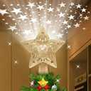 Christmas Tree Topper Lighted with Patterns, Built-in LED Rotating Xmas Tree-top Lighted, 3D Hollow Glitter Projector for Xmas, Party, Holiday Decorations (Golden)