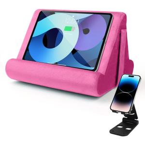 Universal Multi-Angle Tablet Holder - Soft Pad Stand with Net Pocket & Phone Stands for Lap, Knee, Sofa and Bed(Pink)