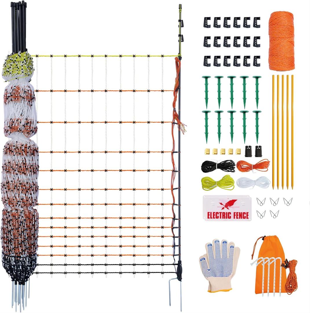 Poultry Electric Netting Fence - 47.3''H (can be Manually Raised to 59.1''H) x 65.6'L for Flying Chicken, Sheep, Goats in Farms, Ranches and Gardens, PK1 Poultry Electric Netting Fence - 47.3''H (can be Manually Raised to 59.1''H) x 65.6'L for Flying Chicken, Sheep, Goats in Farms, Ranches and Gardens, PK1