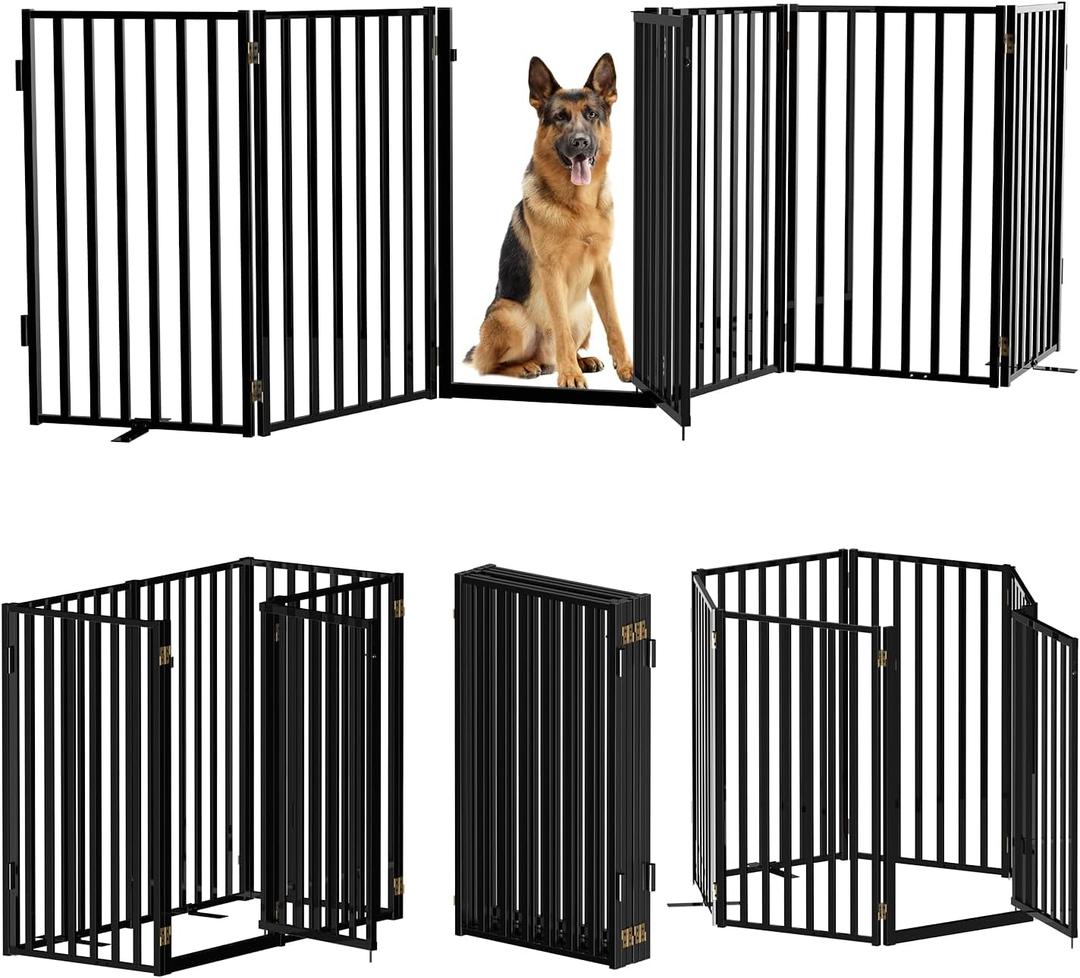 Full Metal Freestanding Dog Gates with Door, 36" Height Dog Fences for Indoor & Outdoor, Extra Wide Foldable Pet Gates for Stairs, Hallways, Doorways, Yard (6 Panels, 120" W 36" H)