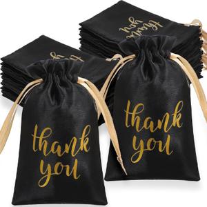 Kegeeei 60 Pcs Thank You Satin Gift Bags with Drawstring, 6x4 Inch Jewelry Candy Pouches for Christmas Wedding Birthday Holiday Party Favors, Black, 1 Count