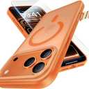 3 in 1 Magnetic Shockproof for iPhone 17 Pro Max Case, [Fit for MagSafe] [TOP Military Protection] 1X Screen Protector+1X Wrist Strap, Camera Control Cover for iPhone 17 ProMax Translucent Orange