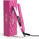 Terviiix Mini Flat Iron for Bangs Short Hair Edges, 1/2 Inch Small Ceramic Hair Straightener and Curler 2-in-1, Travel Flat Iron with Dual Voltage, 430F Fast Heat, Pouch - Pink
