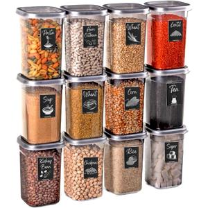 12-Piece 40 OZ BPA-Free Airtight Food - Food Storage Containers With Lids, Flour, Pantry Storage Includes 20 Reusable Washable Labels, Kitchen Organizer, Small