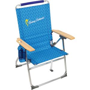 Tommy Bahama Hi-Boy 7-Position Folding Beach Chair with Cup Holder and Zippered Storage Pouch (Blue)