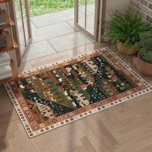 Door Mat Indoor Entrance 2x3 Rug Machine Washable Nomadic Animal Small Area Rug Non-Slip Low Pile Throw Rugs for Entryway, Kitchen, Front Door Indoor Entrance, Entry, Kids Room, Green