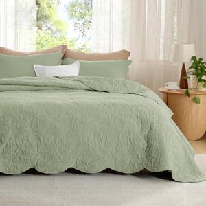 Bedsure Quilts Queen Size - Ultra Soft Pre-Washed Bedspread - Lightweight Desert Sage Comforter - Cloud Bedding with Leaf Design 90 x 96 Inch, Green