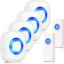 Wireless Doorbell, PHYSEN Waterproof Door bell Chime Kit Operating at 1300-ft Range 58 Adjustable Melodies 5 Volume Levels & LED Flash, Doorbell Alarm for Home/Classroom, 2 Push Buttons+4 Receivers