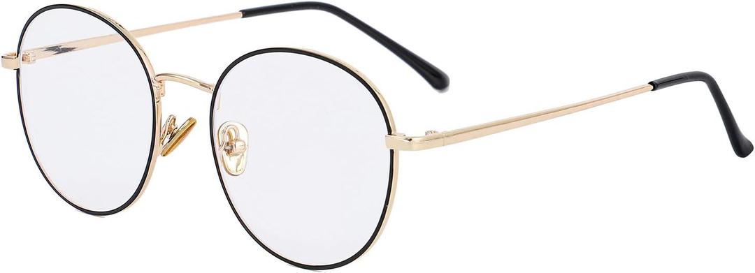 Kursan Blue Light Blocking Glasses for Women Men Stylish Round Metal Frame Clear Lens Eyeglasses (Gold/Black)