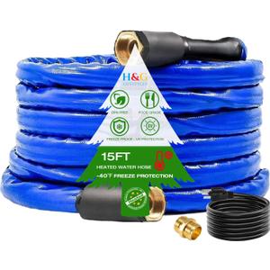 H&G Lifestyles 15ft Heated Water Hose for RV,5/8" Inner Diameter Water Hose Heater for RV Camper, Freeze Protection Under -40,Heating Garden Hose 3/4 GHT