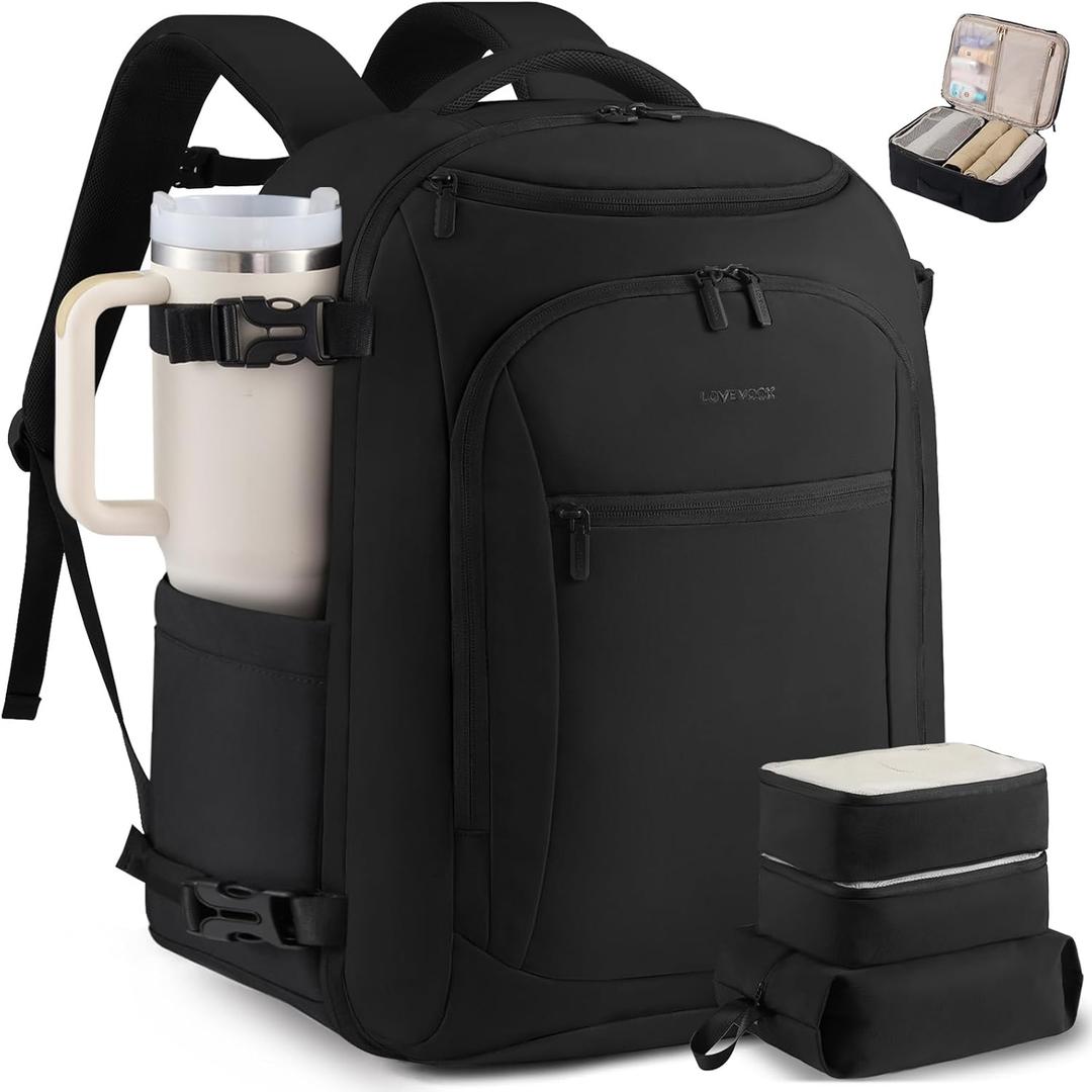 LOVEVOOK 40L Travel Backpack for Women & Men,Airline Approved Carry On Backpack with 3 Packing Cubes,TSA Waterproof Personal Item Bag,Weekender Overnight Essentials Backpacks fits 18" Laptop