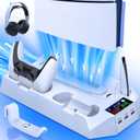 PS5/Slim/Pro Cooling Station for PlayStation 5 Console Disc/Digital Edition - PS5 Slim Pro Cooling Stand with Controller Charging Station Accessories-Cooler Fan/Headset Holder/3 USB Hub, White