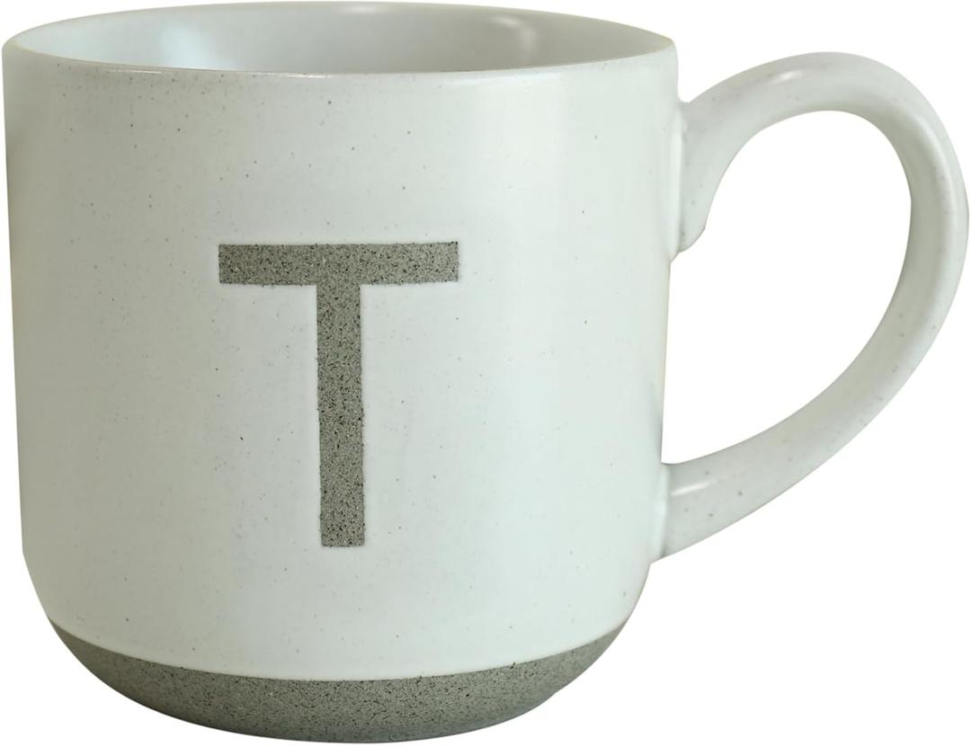 COLLECTIVE HOME - Ceramic Mug, Uppercase Letter Design, Matte Sandstone Texture, Minimalist and Stylish, 15oz, Perfect for Personalized Gifts (T)